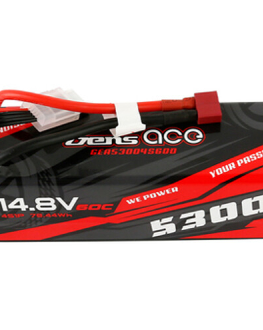 Gens Ace 5300mAh 4S 14.8V 60C LiPo RC Hard Case Battery with Deans Connector – High Power RC Car & Drone Battery