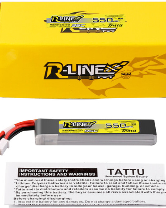 Tattu R-Line 550mAh 2S 7.4V 95C LiPo Battery Pack with XT30 Plug – High Performance FPV Racing Drone Battery