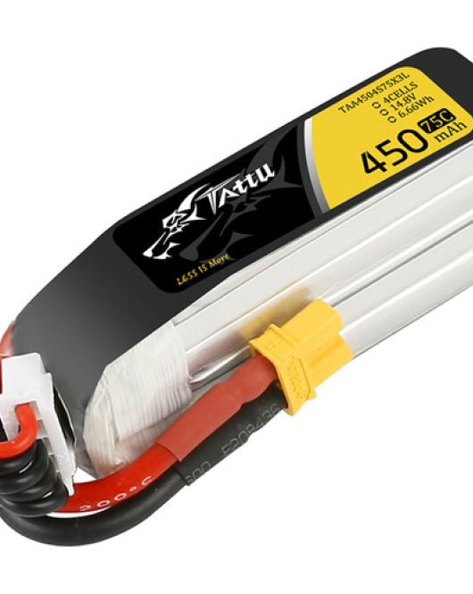 Tattu 4S 450mAh 75C 14.8V LiPo Battery Pack with XT30 Plug – Long Size FPV Racing Battery for H Frame Drones