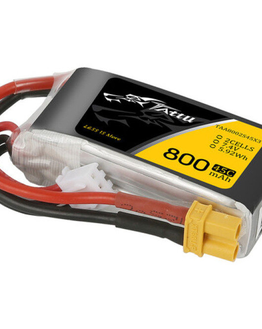 Tattu 800mAh 2S 7.4V LiPo Battery Pack with XT30 Plug – High Performance FPV Drone Battery