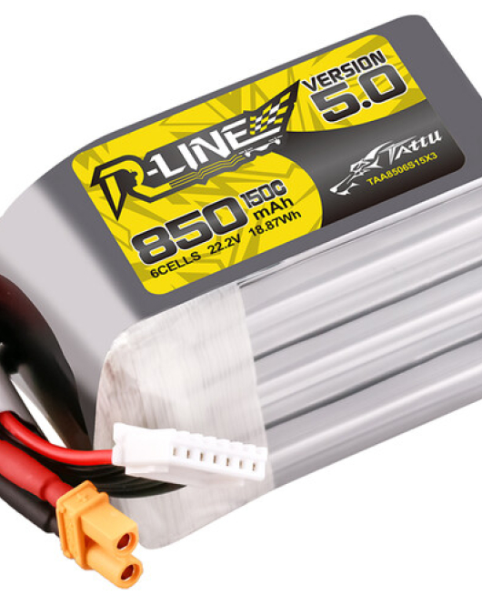 Tattu R-Line Version 5.0 850mAh 6S 150C 22.2V LiPo Battery with XT30U-F Plug for FPV Racing Drones
