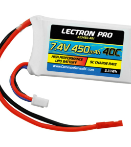Common Sense RC Lectron Pro 450mAh 7.4V 40C LiPo Battery with JST Connector – High Performance Battery for Small Drones &amp; RC Airplanes